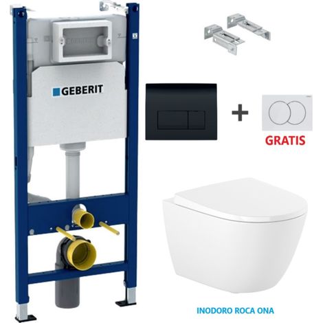 Pack Bati-support GEBERIT Duofix – réservoir encastré, plaque DELTA 50 noir et WC suspendu Rim-Ex ROCA Ona blanc (1/5)