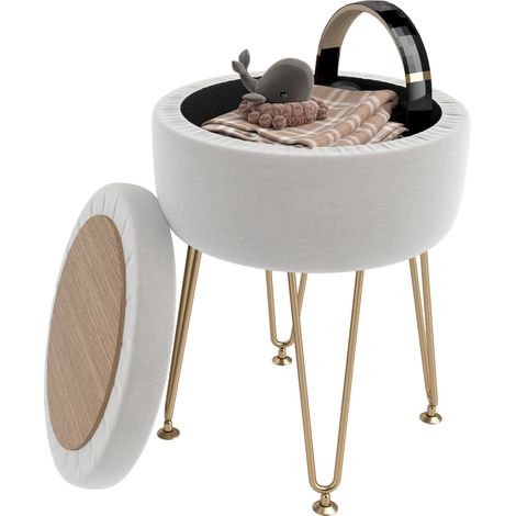 5L VelvetFeel Storage Ottoman  Cream White (1/5)