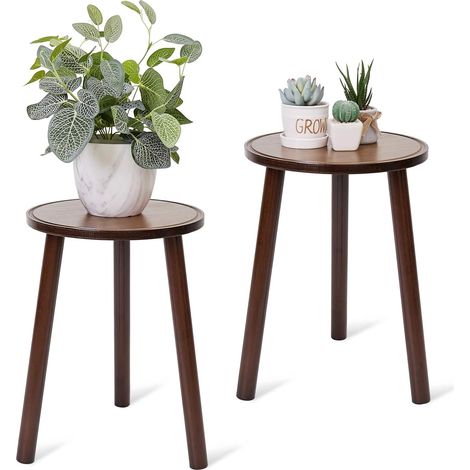 Stand di Piante in bambu: Set di 2 porta piante bambu tavolino rotondo portavasi da interno sgabello in bambu da salotto soggiorno (1/5)