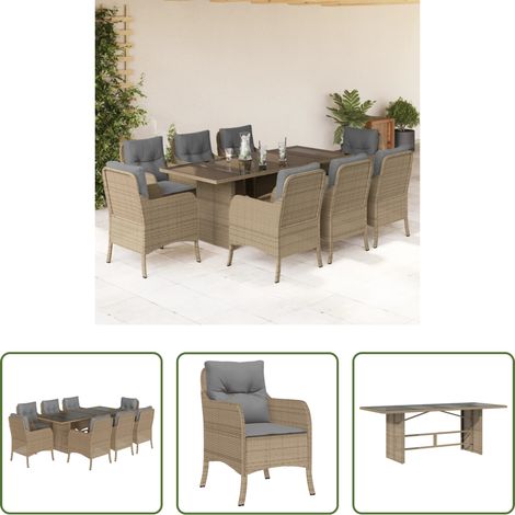vidaXL Chaise de jardin - Ensemble à manger de jardin et coussins 9 pcs beige Poly rotin (1/5)