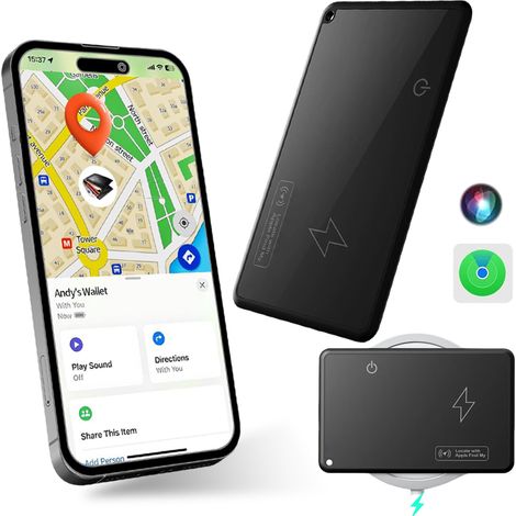 Tracker Carte Portefeuille - IP68 Etanche - Compatible Apple Find My - Bluetooth 5.2 - Recharge Sans Fil - Pour Portefeuille ID Bagage Passeport - 1 Pièce