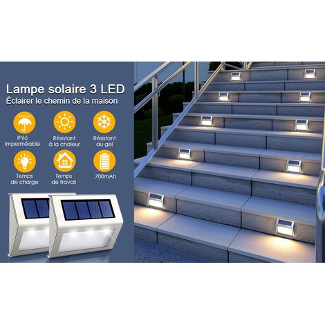 Lumière Solaire Extérieur 3 LED, Lampe Solaire Étanche Inoxydable, Lampe Mural pour Jardin Cour Terrasse Escalier Parking Patio, 10pcs (1/5)