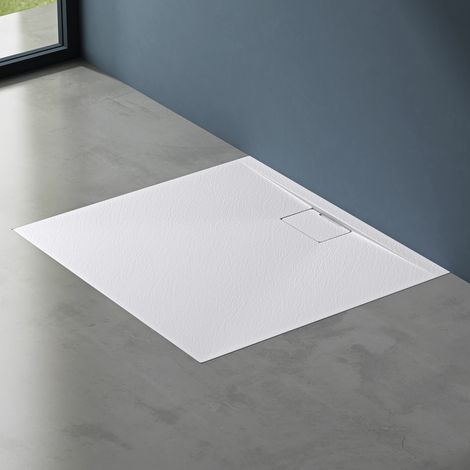 doporro Receveur de Douche Bac à Douche Ultra Plat en Solid Surface Blanc Mat Geoma07 80x100x3cm (1/5)