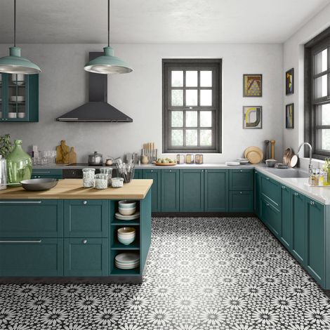 Carrelage Imitation Carreaux de Ciment DECO Etnic B Bw 20x20cm (1/3)
