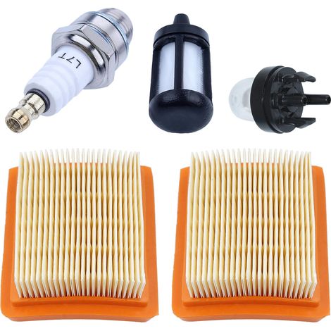 2 Stück Luftfilter für Stihl FS120 FS200 FS250 FS300 FS350 FS400 FS450 mit Zündkerze, Benzinfilter, Primerpumpe, Rasenmäher 4134 141 0300