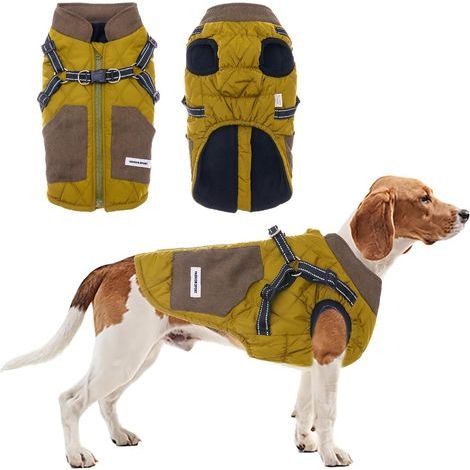 Veste pour chien avec harnais et poches - Gilet d'hiver avec fermeture éclair - Bandes réfléchissantes - Double anneau en D - Gilet pour chien - Mode patchwork - Veste pour chien de taille (1/5)
