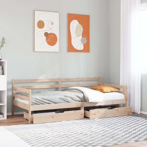Sofá cama con cajones madera maciza de pino 90x190 cm