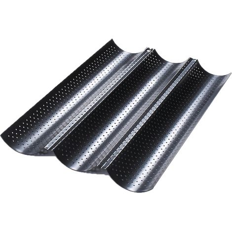 Moule à pain antiadhésif, acier au carbone, noir, 38x24,5x2,4 cm, lot de 1, plaque de cuisson rectangulaire, résistant à la chaleur, idéal pour four. (1/4)