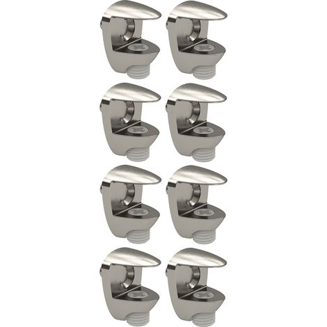 8x Taquet métal plateau tablette verre vitre avec vis de réglage nickelée Support Placard Meuble Etagère Armoire Pince Fixation Réglable épaisseur 8-10mm (1/4)