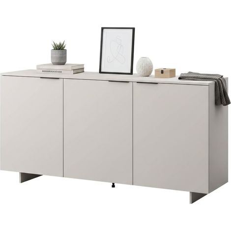 Credenza Neto, Madia da salotto con tre ante battenti, Rialzato da terra, 180x42 h90 cm, Beige