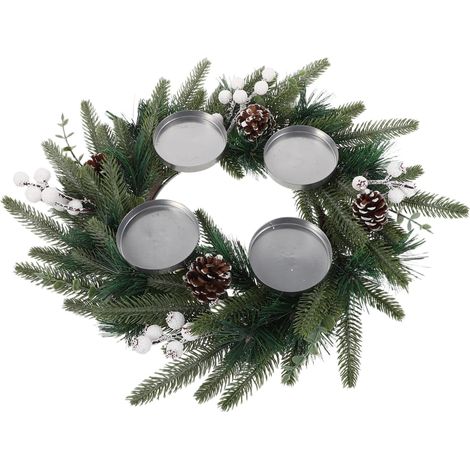 Couronne De Décoration Porte-Bougies De Noël avec Pommes De Pin Et Baies Centre De Table pour Fêtes (1/5)
