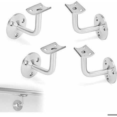 Support de main courante mural Support de rampe d'escalier en acier inoxydable Support mural Support de main courante Argent 4pcs (1/5)