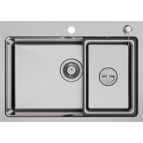 CECIPA MAX Évier 1 Bac 68 × 48 cm Evier Cuisine Inox avec Vasque + Distributeur de Savon, Argent