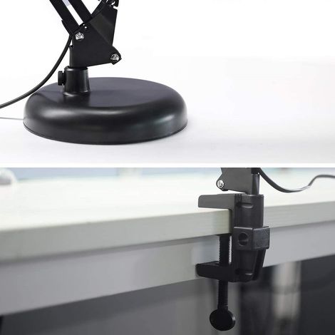 72507 Lampe de bureau métal 2 en 1 avec bras flexible et clip  Couleur: Noir
