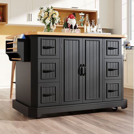 Îlot de cuisine mobile 120x45x91 cm noir en MDF et métal avec rangement (1/5)