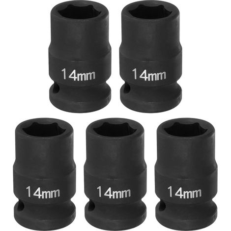 5Pcs Douille à Choc 6 Points 14mm Douille Métrique 1/2" Entraînement Carré 1.5" (38mm) Long Douilles Hexagonales pour Écrous d'Axe de Broche en Acier Cr-Mo Phosphaté, Noir (1/5)