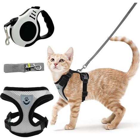 Cat Harness with Leash for Cats Grey Adjustable Vest Breathable Harness for Kitten, Reflective Collar Harness Attachment for Small Dog Rabbit Cat (1/3)