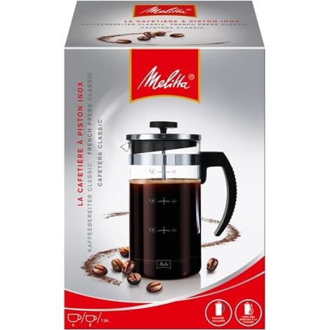 Cafetera Melitta Prensa Francesa Premium 8 Tazas 1 Litro Apto para Microondas Asa Ergonómica
