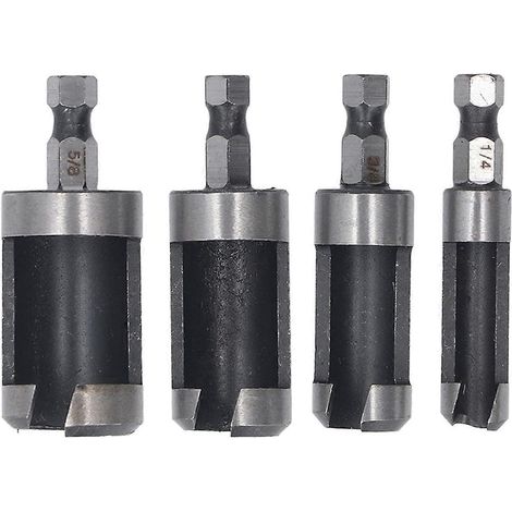 4-teiliges Set Holzdübelschneider 1/4, 3/8, 1/2, 5/8 Zoll Außendurchmesser, 1/4 Zoll Sechskantschaft, Korkbohrer-Set für