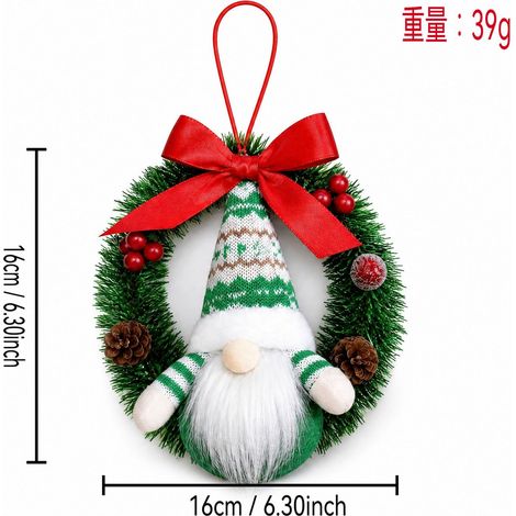Weihnachtskranz mit roter Schleife, Girlandenkranz, Zwergenfiguren als Christbaumschmuck, Fensterdekoration, Christbaumschmuck