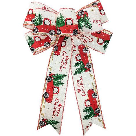 Noeud De Noel En Ruban Beige Motif Camion Pour Decoration Arbre Porte Guirlande Lot De 1 (1/5)