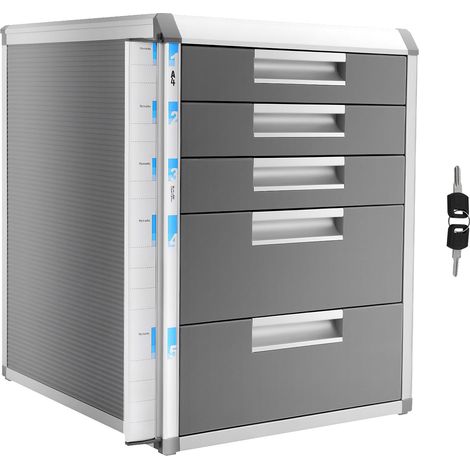 YISSALE-Schreibtisch-Ordner mit 5 Schubladen und Etikettenschloss Aluminium-Aktenordner Box mit 5 Regalböden (2 große und 3 kleine) Aktenordner Schreibtisch (1/5)