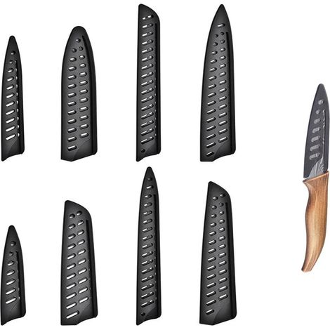 Plastic Knife Protectors, Sheath Protectors, Kitchen Knife Sheaths, Plastic Blade Protectors, Edge Protectors, 8-Piece Knife Protective Case, Black (1/5)