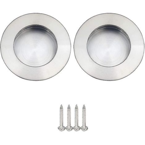 Ensemble de 2 poignées de porte coulissantes encastrées rondes, acier inoxydable brossé satiné (1/5)