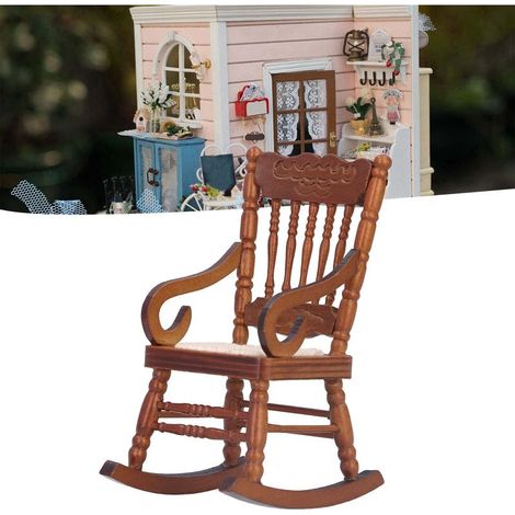 Chaise miniature pour maison de poupée 1:12, meubles en bois détaillés et colorés, décoration élégante pour intérieur de poupée. (1/5)