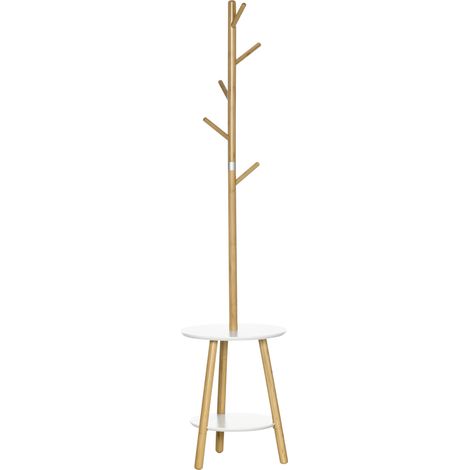 Designer-Garderobe mit Ablagen, 5 Haken, modernem und gemütlichem Stil, Maße 39,5 x 39,5 x 171 cm, Naturholz-Finish