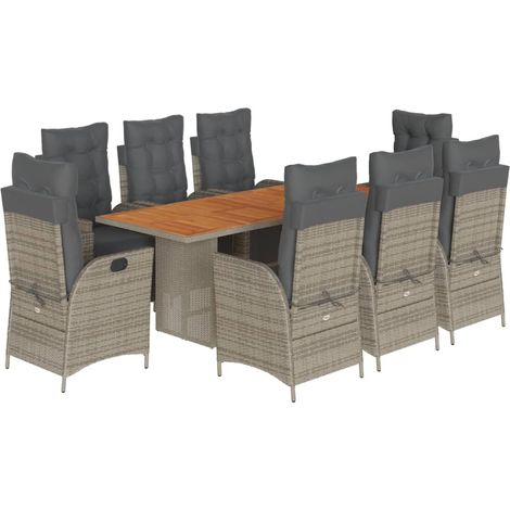 Maison Exclusive - 9-tlg. Garten-Essgruppe mit Kissen Grau Poly R