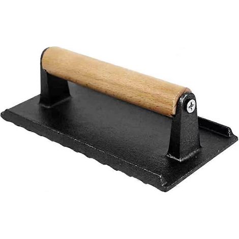 Fleischpresse zum Grillen, gusseiserne Speckpresse, rechteckige Hamburgerpresse mit Holzgriff (1/5)