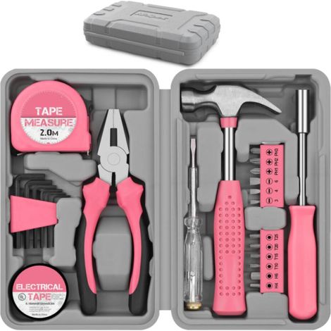 Kit d'Outils DIY 24pc Rose Petite Boîte à Outils Idéale pour Débutants, pour la Maison & le Bureau (1/5)