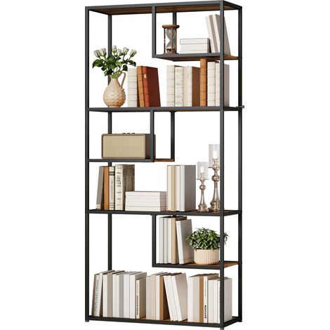 HOMCOM Scaffale Libreria Moderno a 7 Livelli in stile Industriale Marrone