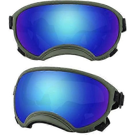 Hundebrille UV-Schutz, hohe Stoßfestigkeit, verstellbares Gummiband, atmungsaktiv, für Welpen und große Hunderassen (Grün und Blau, Größe M) (1/5)