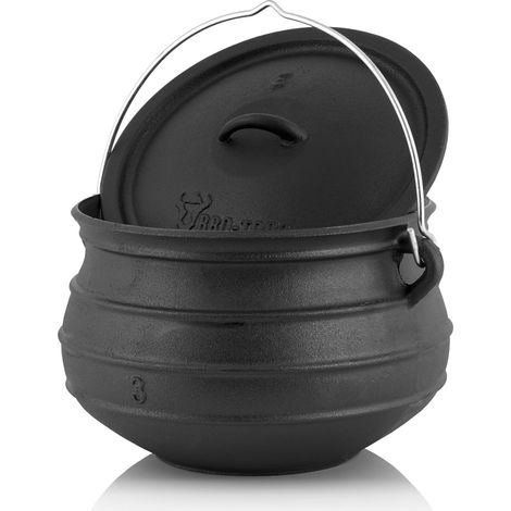 Bbq-Toro – Chaudron en fonte 8 litres – Potjie pour cuisson au barbecue – Préparations en extérieur – Déjà brûlé et présaisonné – 3 pieds stables (1/2)