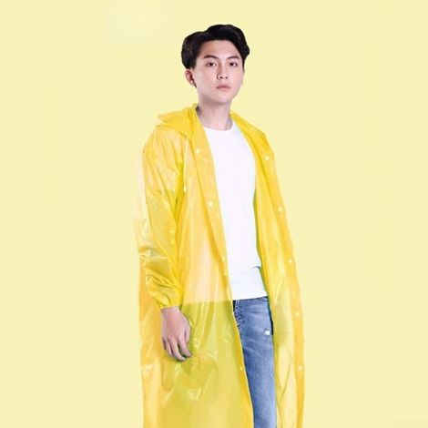 Adult EVA raincoat with hood and long sleeves for outdoor activities, hiking, fishing, travel, white (yellow) (1/5)