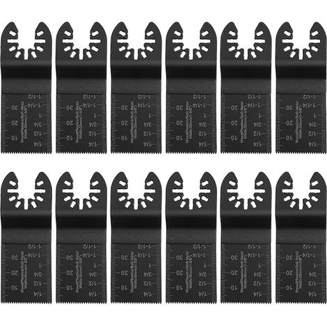 12 lames de scie oscillante avec 2 adaptateurs à clip en C, lames pour outil multifonction oscillant bois/métal/plastique (1/5)