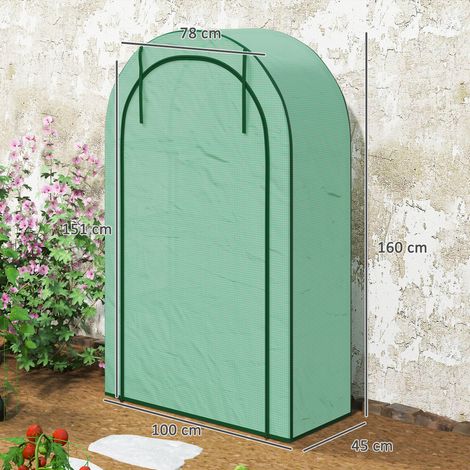 Serre avec porte et toit rond, étagères : serre en film résistante à l'hiver, cadre en acier, serre de serre (balcon/jardin), serre à tomates (100 x 45 x 160 cm), verte - Pour tomates, légumes, fleurs (1/5)