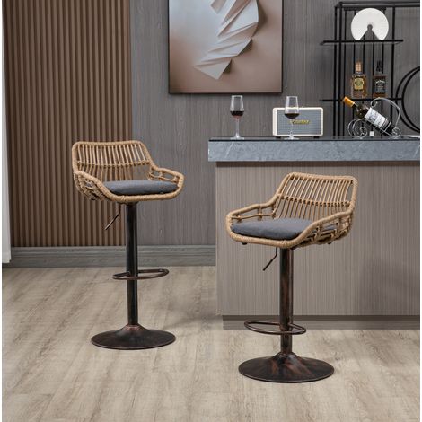 2er-Set höhenverstellbare Barhocker, 360° drehbar, graues Rattan, OKWISH (1/5)