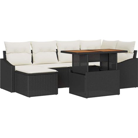 Garden Sofa Set with Storage 7 pcs Black Poly rattan vidaXL