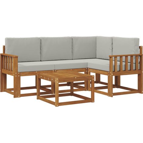 Set di divani da esterno 5 pz  Salotto da Giardino Grigio Naturale e Chiaro (1/5)