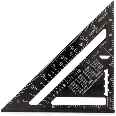 Schwarzes, 7 Zoll großes Dreiecklineal, Zimmermannswinkel, aus Aluminiumlegierung, hochpräzises Messwerkzeug für Zimmerleute. (1/3)