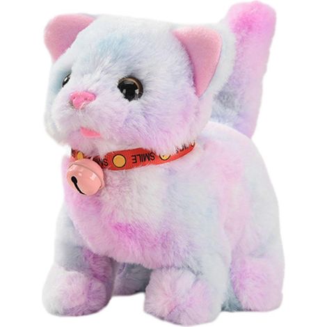 Peluche chat électronique interactive pour enfants jouet chat qui marche et miaule peluche réaliste cadeau de Noël pour enfants - Colorée (1/5)