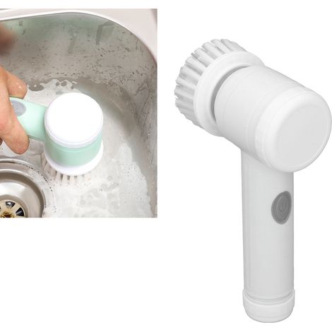 Brosse de nettoyage électrique multifonctionnelle sans fil à 4 têtes pour lave-vaisselle et cuisine, blanche. (1/5)