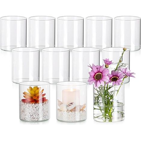Vases Cylindriques en Verre Transparent 8.5x10cm Petit Vase pour Tischdeko Roses Tulipes Photophore (1/5)