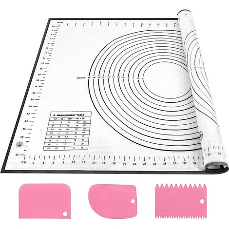 Praktisch zum Backen: antihaftend & rutschhemmend mit 3 Schabern, Silikon Backmatte 70x50cm (1/5)