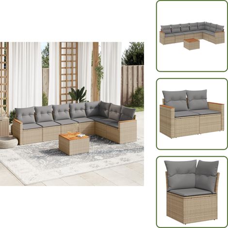 The Living Store 8-tlg. Garten-Sofagarnitur mit Kissen Beige Poly Rattan - Gartenmöbel Set - Esszimmergarnitur - Outdoor Lounge - Rattan Gartenmöbel - Balkonmöbel (1/5)