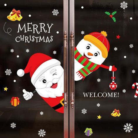 Autocollants muraux décoratifs écologiques représentant le Père Noël et le bonhomme de neige pour Noël (1/4)