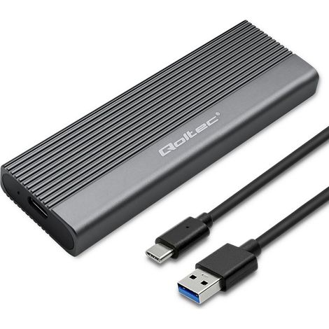 Boîtier aluminium Qoltec Baie SSD M.2 SATA NGFF USB-C Super Speed 2 To Gris (1/5)